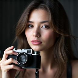 Portrait of instructor Shamiere Mbarak holding a vintage camera